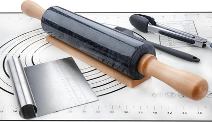 Marble Rolling Pin with Wooden Cradle Thick Handle Set for Baking,18.5 inch Premium Quality Polished Roller for Pizza Dough,Fondant,Pie Crust,Non-Stick Surface Easy to Clean(White)
