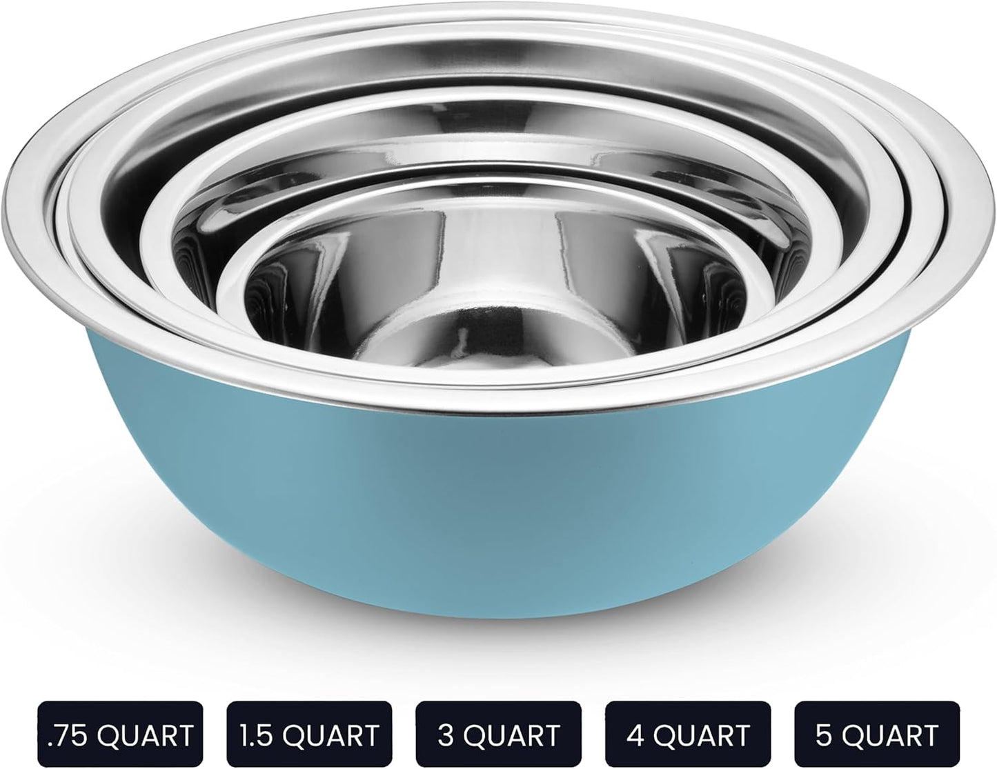 WHYSKO Stainless Steel Mixing Bowl Set, 10 Piece Stainless Steel Mixing Bowls with Lids Set for Food Prep Storage and Serving, Dishwasher Safe for Kitchen Baking Cooking, Silver