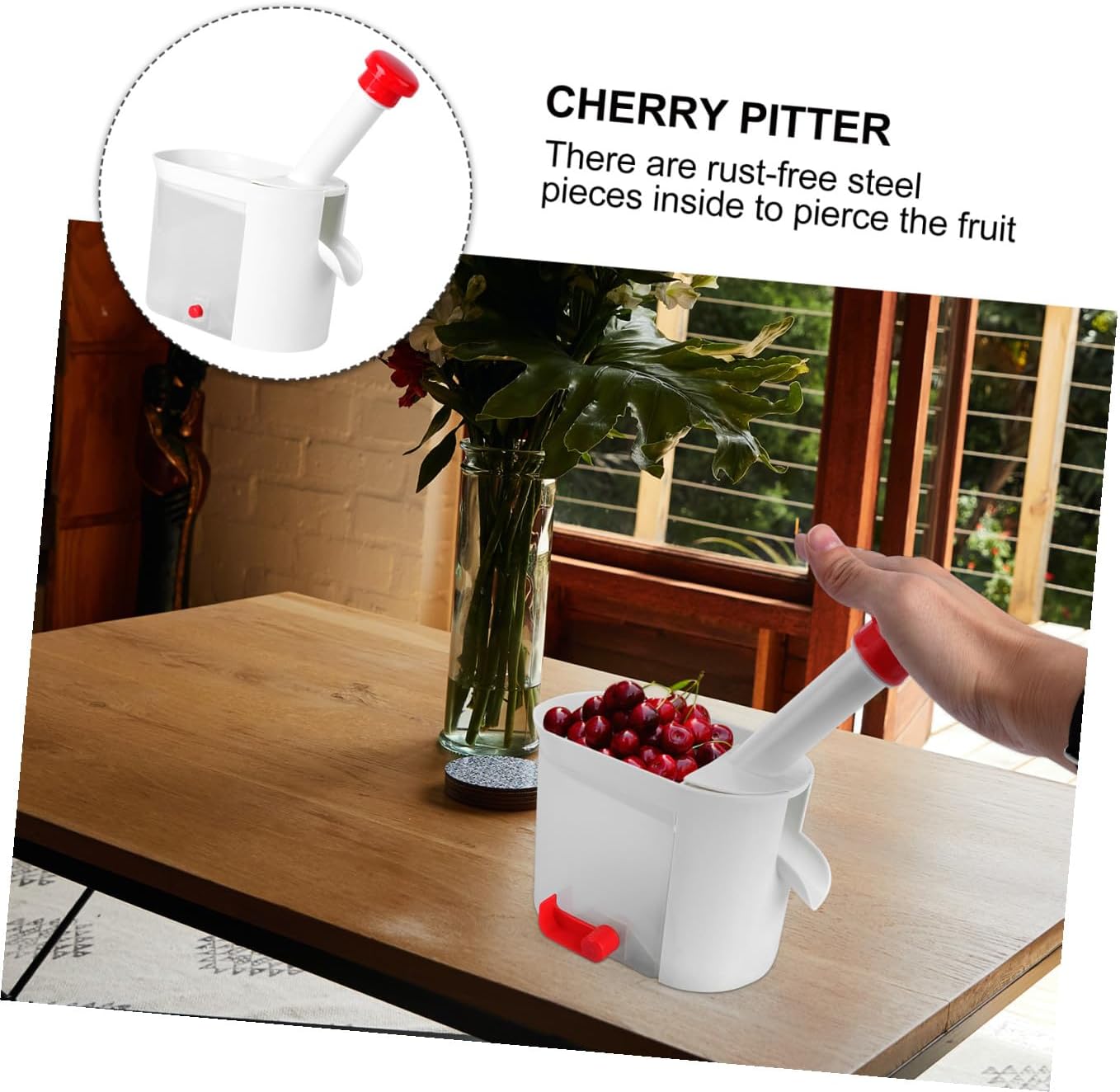 DOITOOL Cherry Pitter Cherry with Pit Catcher Container, Professional Remover Plastic Grapes Removing Tool Fruit Pit Core Remover