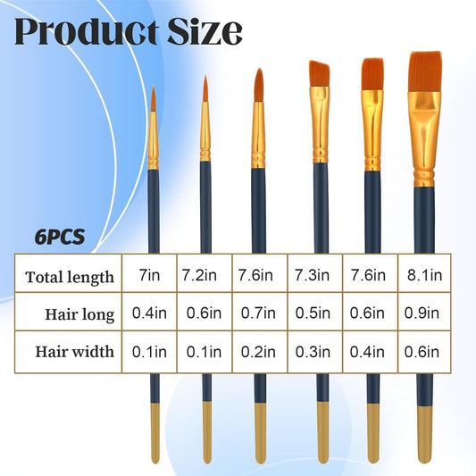 6 PCS Food Safe Paint Brushes, Blue Cake Decorating Brushes Set for Dusting Edible Glitter and Painting with Edible Color, Candy Decorating Brush for Cookie Cake Pastry Baking Fondant Decoration