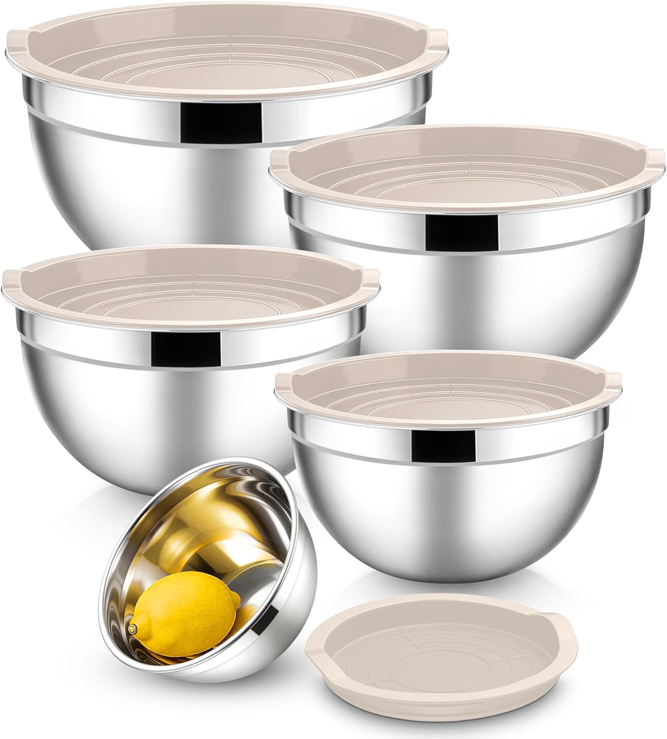 E-far Mixing Bowls with Lids, 6-Piece Stainless Steel Salad Bowls Metal Nesting Bowls for Baking Cooking and Prepping, Airtight Lids & Stackable Design, Size 4.5, 3, 1.5 QT (Black)