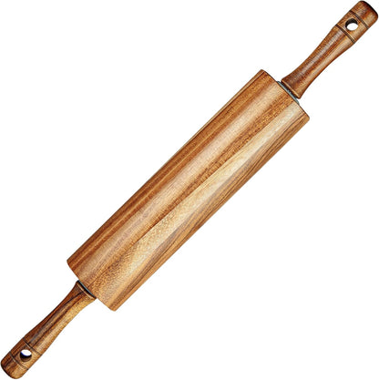 KARRYOUNG Rubber Wood Rolling Pin for Baking, Kitchen Dough Roller With Handles, Rodillo Para Masa, Rolling Pin for Dough, Pizza,Bread, Fondant & Tortilla