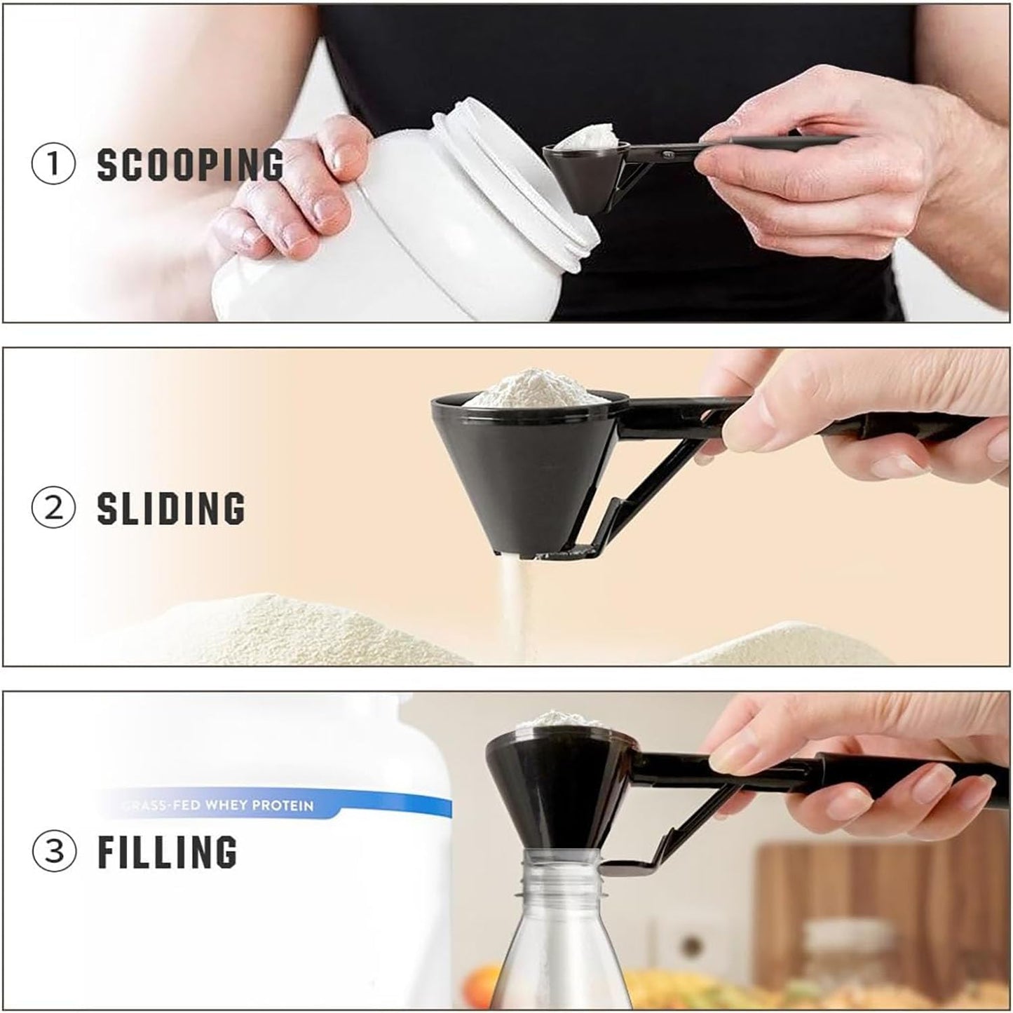 2-in-1 Measuring Scoop with Funnel for Protein Powder, Coffee Grounds, Milk Powder, Water Bottle Filling, Resuable K Cup Coffee Capsule with Coffee Grounds