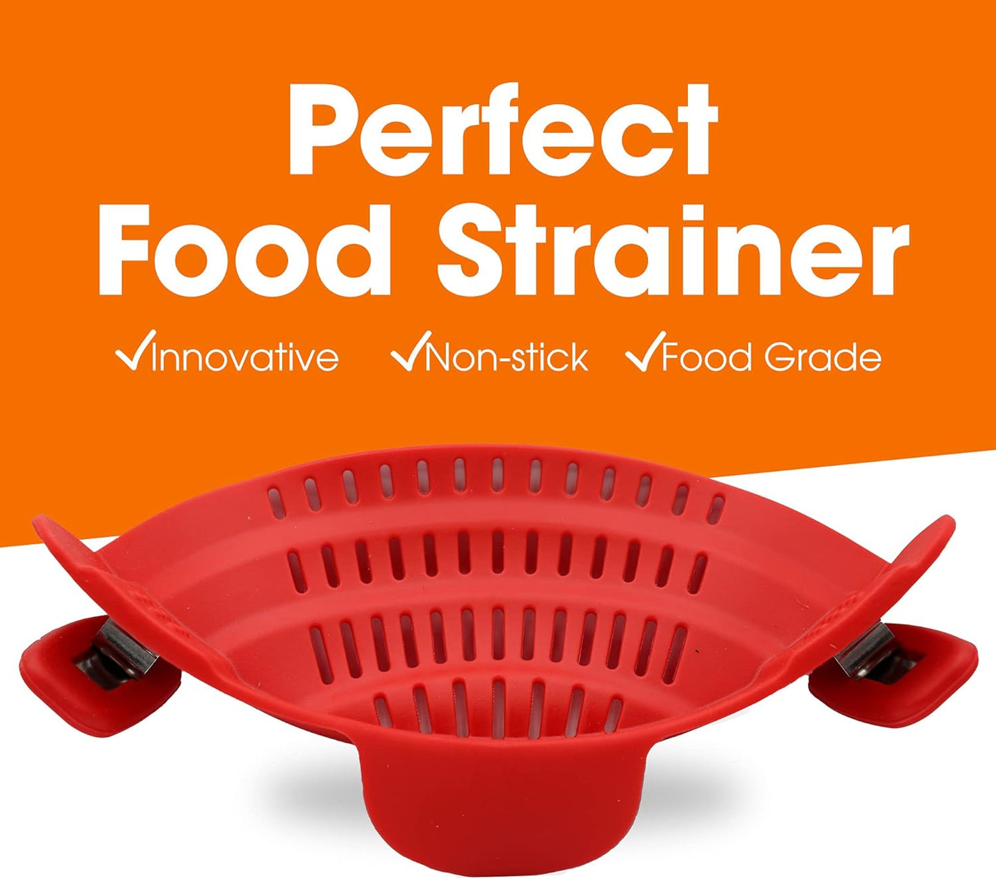 Cheer Collection Silicone Clip on Pot Strainer, Heat-resistant Snap-On Strainer for Pasta, Noodles, Rice, Meats and Vegetables, Green