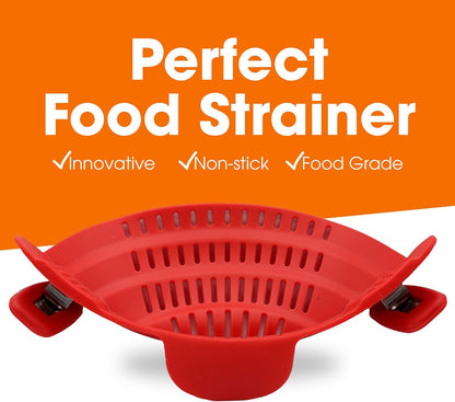 Cheer Collection Silicone Clip on Pot Strainer, Heat-resistant Snap-On Strainer for Pasta, Noodles, Rice, Meats and Vegetables, Green