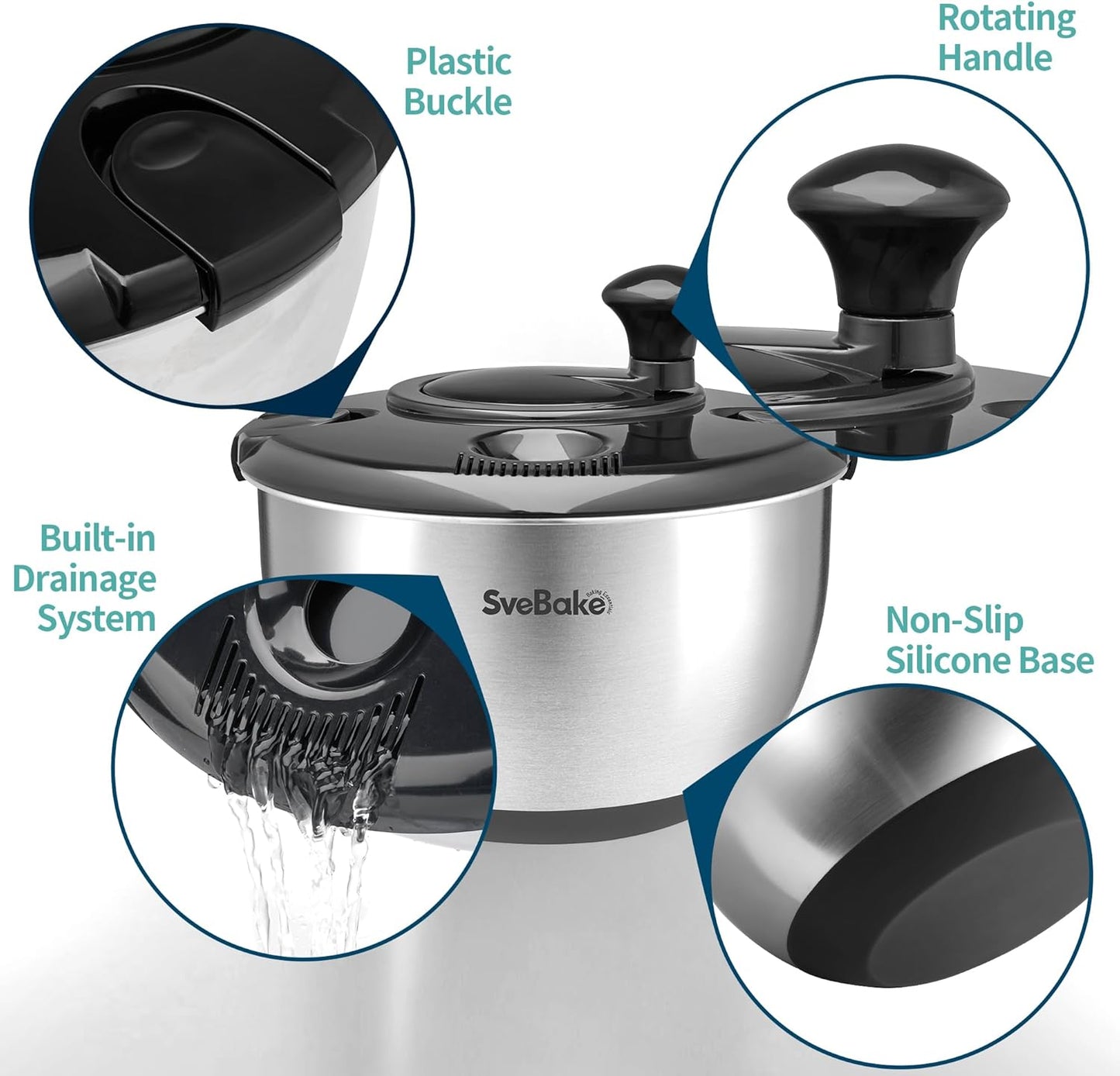 Stainless Steel Salad Spinner, 4.8 Qt Vegetable Washer, BPA-Free Lettuce Dryer with Crank Design, Dishwasher Safe, Non-Slip Base - Transparent Lid