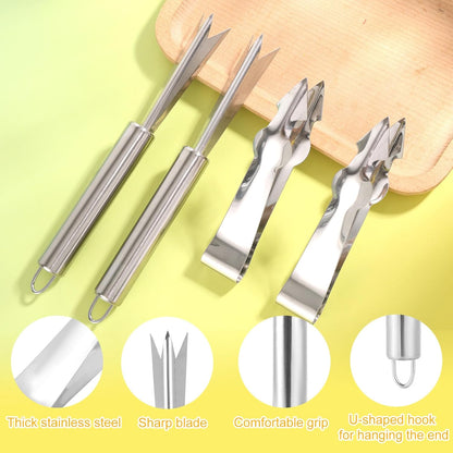 4pcs Pineapple Eye Remover Tools, Stainless Steel Pineapple Corer and Slicer Peeler and V-Shape Core Cutter Fruit Knife for Kitchen & Home Use Tool (2 Peeler & 2 V-Shape Cutter)