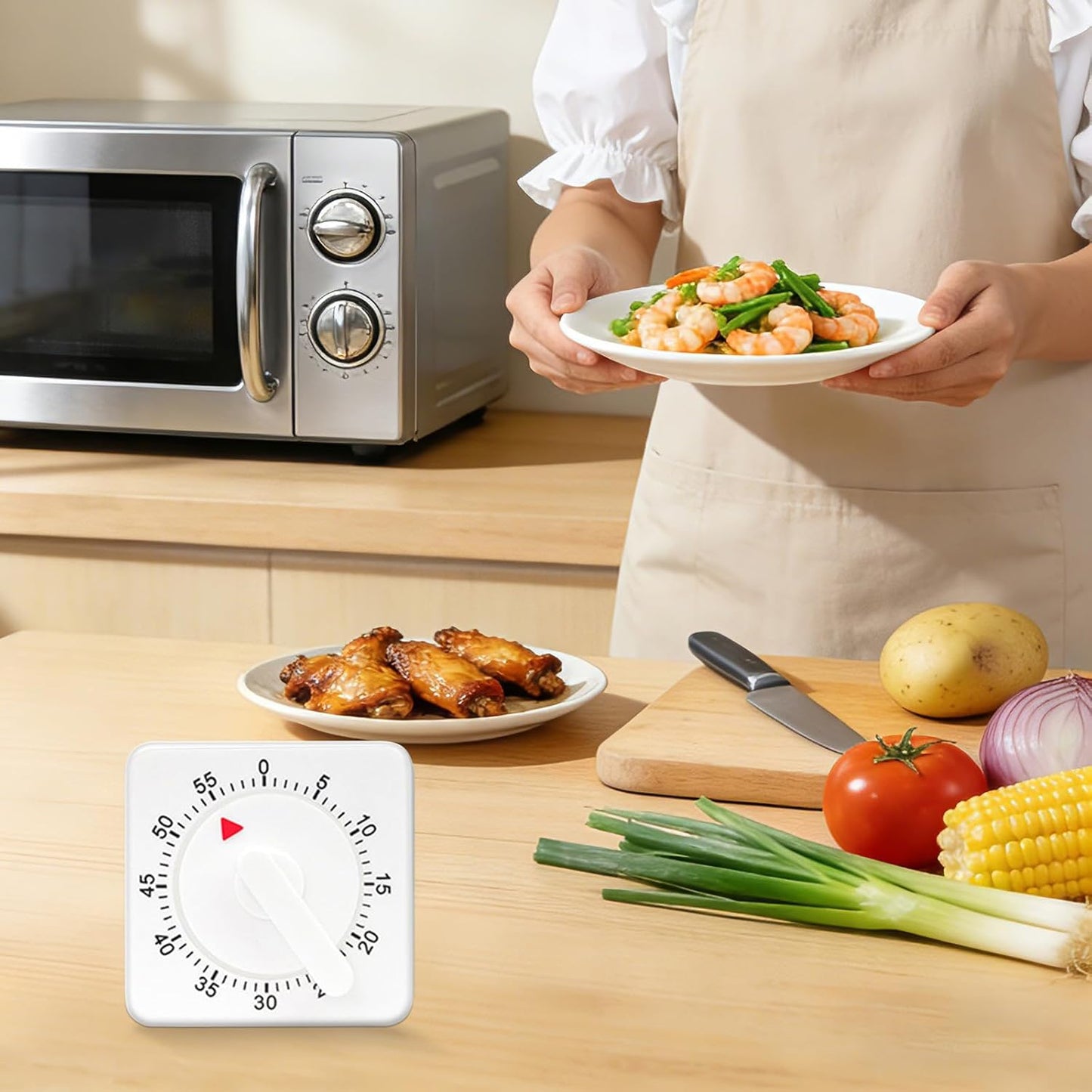 2 Pcs Kitchen Timer Manual : Mechanical, 60 Minute Visual Cooking, Time Management Tools Hour Mini Countdown for Kitchen, Cooking,Baking, Homework, Exercise Auto Off White