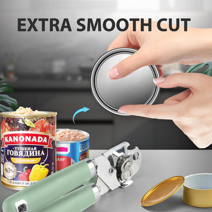 Safring Can Opener Manual, Heavy Duty Handheld Strong Can Opener with Soft Touch Handle, Sharp Blade Smooth Edge, Can Openers with Multifunctional Bottle Opener, Black