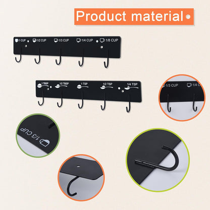 Premium Measuring Cups and Spoons Hanging Rack, Measuring Cup Organizer Rack Suitable for Kitchen Hanging Cups and Spoons, Including Screw and Adhesive Mounting, Cups and Spoons Rack 2pcs