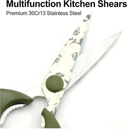 Kitchen Shears Scissors, ARCHIKING 7.7inch Gold Titanium Plated Scissor-Meat and Poultry Shears, Dishwasher Safe, Acrylic Handel All Purpose Stainless Steel Utility Scissor - Diamond Clear