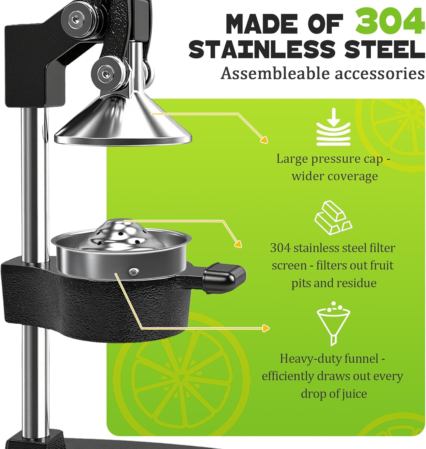 Cast Iron Manual Juicer – Heavy-Duty Hand Press Orange & Lemon Squeezer, Commercial Grade Hand Juicer Press, Easy-to-Clean Fruit Press (Black)