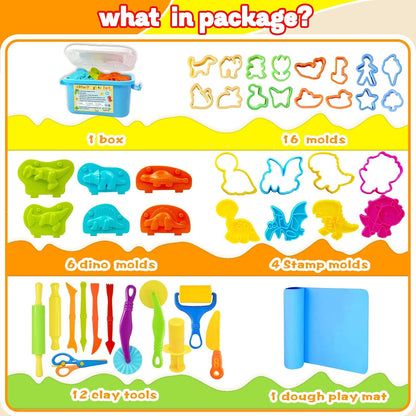 LCY WEDSHI Playdough Tool Set, 43 Pcs Play Dough Tools Sets for Kids Ages 4-8 with Storage Container, Dough Accessories Includes 3D Dinosaur Molds, Animal Molds, Cutters Roller, Rolling Pins