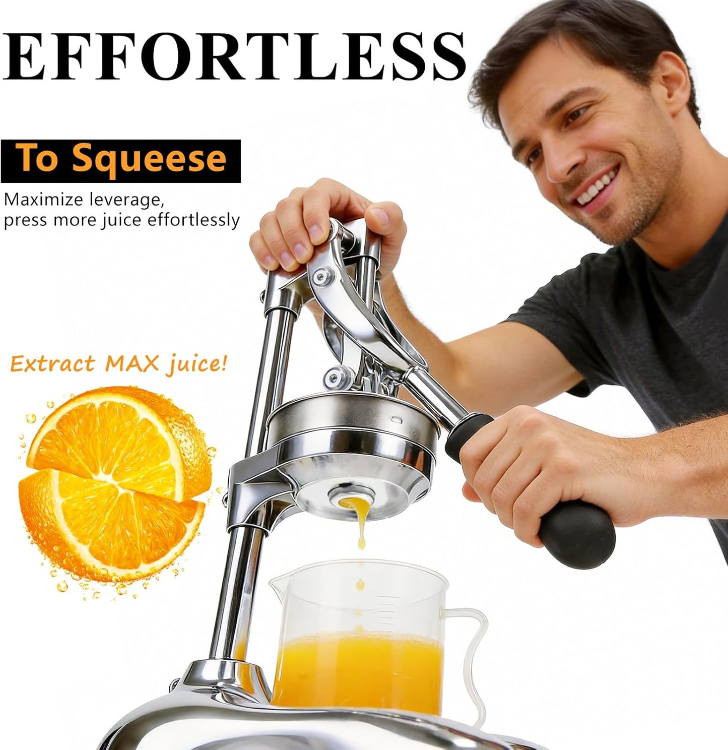 Cast Iron Juicer, Commercial Hand Press, Stainless Steel Orange Juicer Squeezer for Citrus Lemon Pomegranate, Easy to Use & Clean Countertop Hand Press