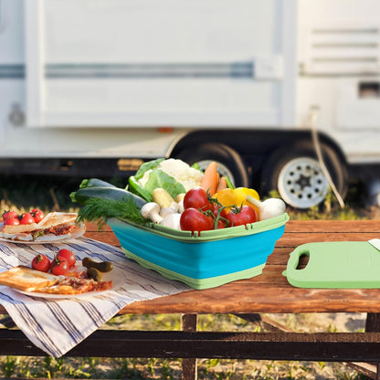 Gintan Camping Cutting Board, 9-in-1 Collapsible Chopping Board with Colander, Kitchen Vegetable Washing Basket for Camping, Camping Gifts Camping Accessories for RV Campers (Gray)
