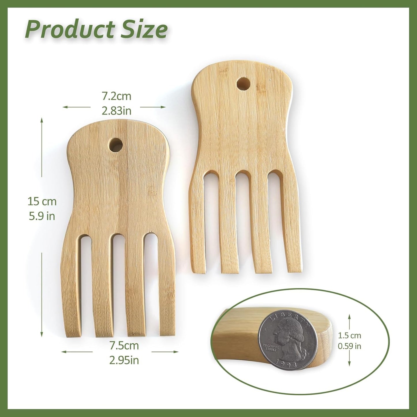Bamboo Salad Servers,Wooden Salad Spinner Tongs,Bamboo Salad Serving Utensils for Mixing,Tossing and Kitchen Cooking Utensil Set of 2