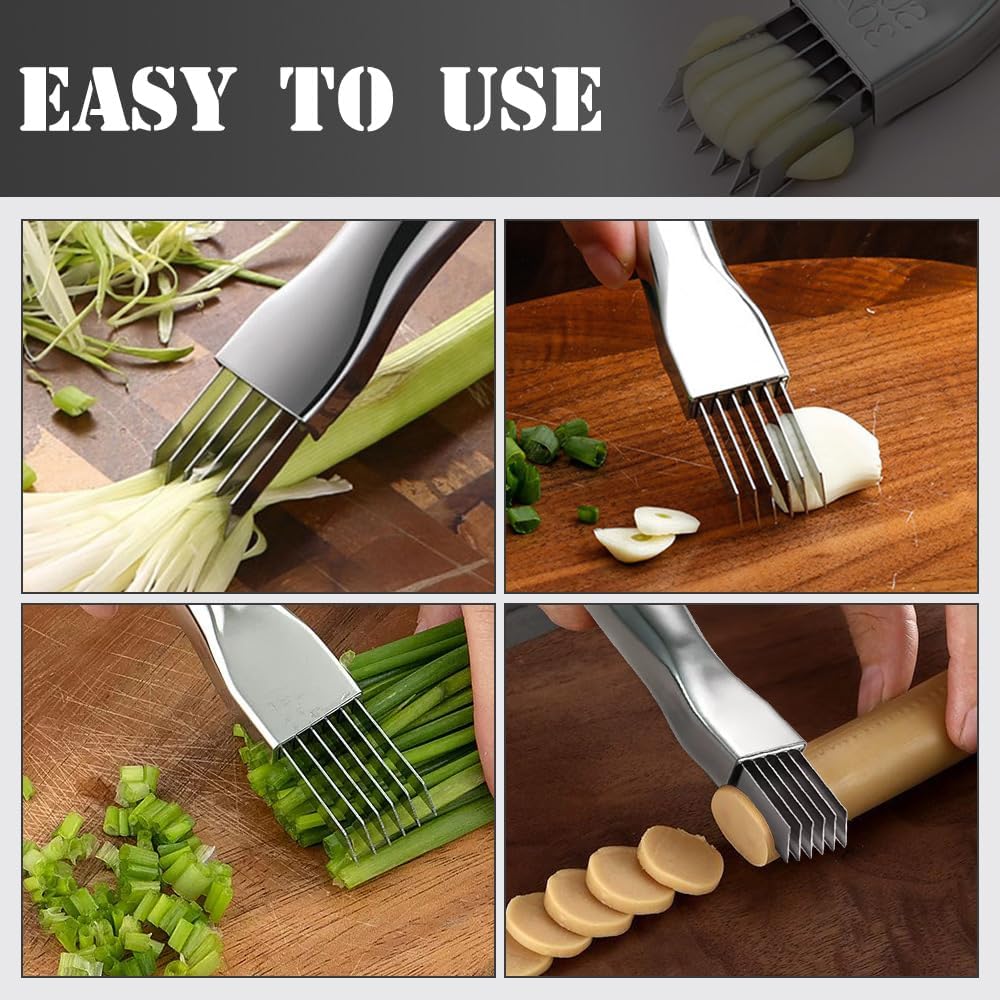 Shred Silk The Knife, Stainless Steel Green Onion Slicer Food Speedy Chopper, Onion Knife Sharp Scallion Shredding Cutter, Kitchen Vegetable Cutter Household Multifunctional Food Slicer (1, Silver)