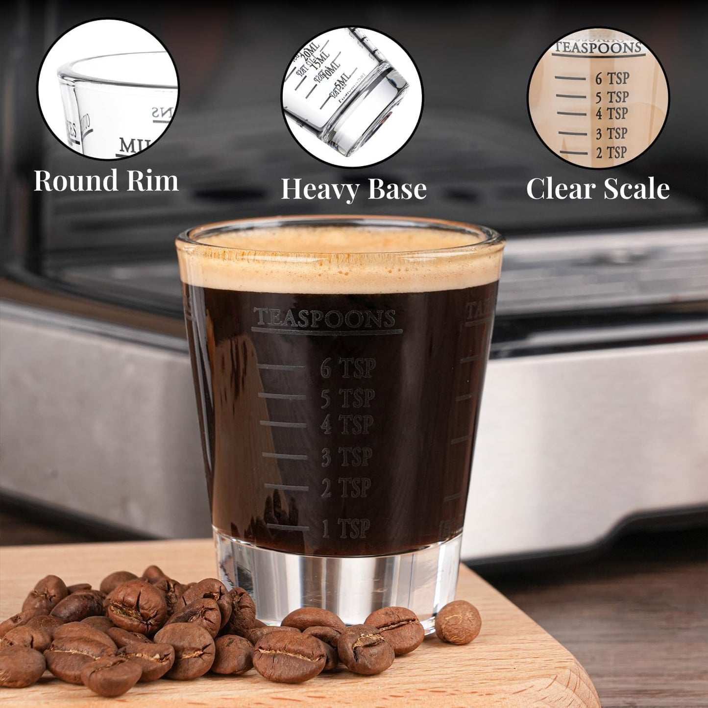 BCnmviku Espresso Shot Glasses Measuring Cup Liquid Heavy Glass for Baristas 2oz for Single Shot of Ristrettos (2 pack)