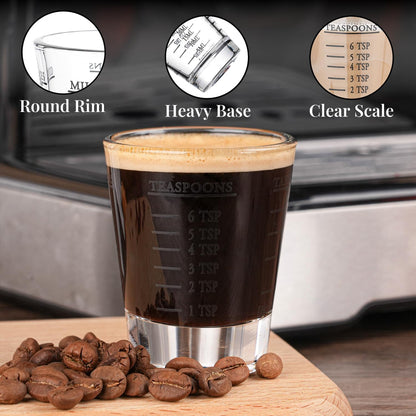 BCnmviku Espresso Shot Glasses Measuring Cup Liquid Heavy Glass for Baristas 2oz for Single Shot of Ristrettos (2 pack)