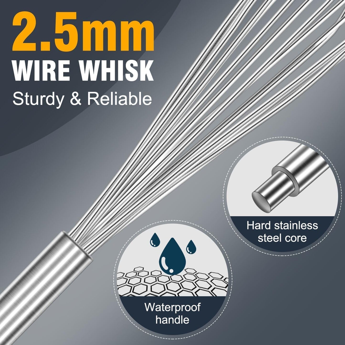 Whisks For Cooking - 500 °F Heat Resistant Silicone Whisk, Heavy Duty 7",9"&11inch Non-Scratch Balloon Kitchen Wisk tool Set, for cooking Wisking, Blending, Beating, Stirring, 3 Piece Black