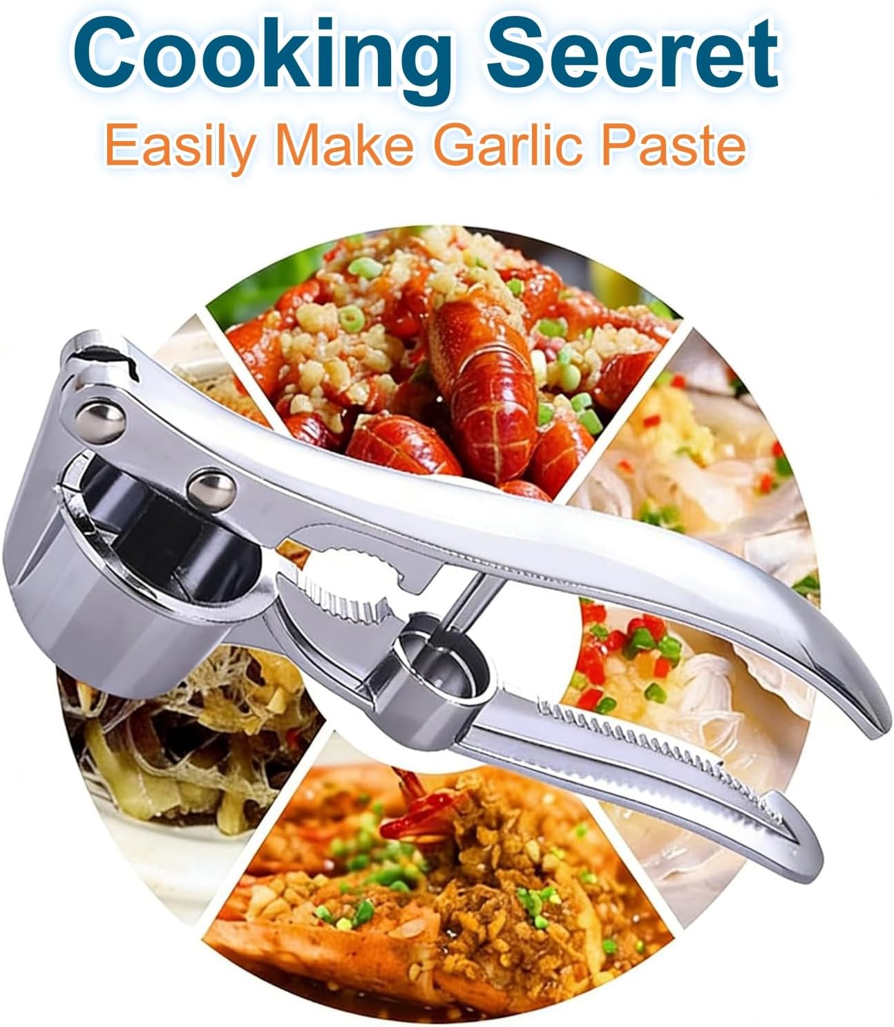 3-in-1 Multifunctional Garlic Press – Heavy Duty Garlic Mincer, Ginger Crusher & Nut Cracker/Cherry Pitter, Ergonomic Easy Squeeze, Rust Proof & Dishwasher Safe