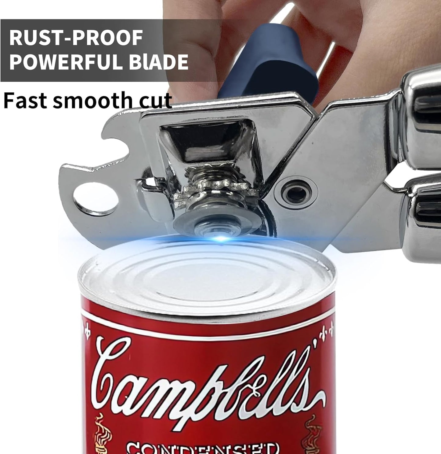 Safring Can Opener Manual with Magnet, Stainless Steel Handheld Heavy Duty Can Opener, Sharp Blade Smooth Edge, Comfortable Handle, Can Openers with Multifunctional Bottle Opener, Red