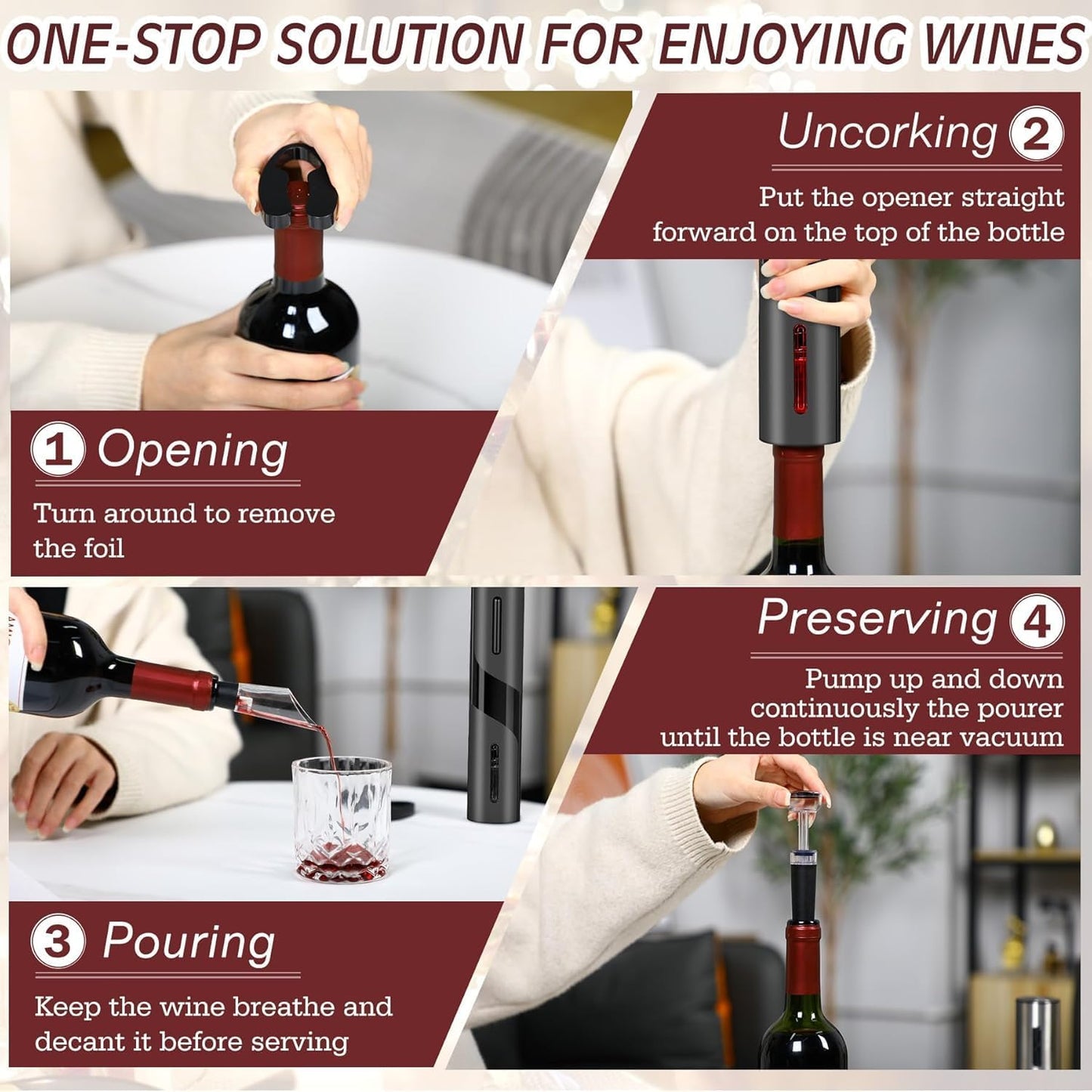 PEIPU Electric Wine Bottle Opener, Easy to Use, Perfect for Home, Restaurants & Travel, Wine Lovers & Host (Black)