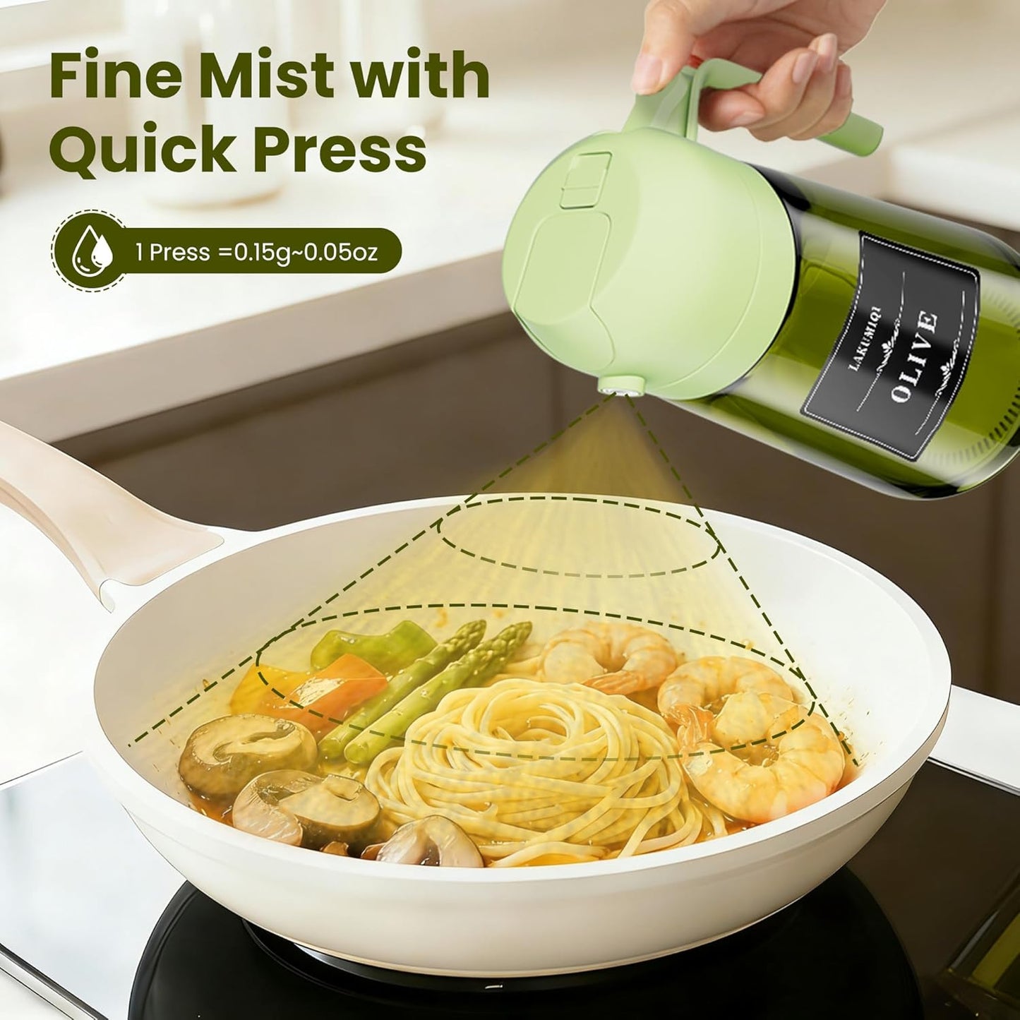 LAKUMIQI 2-in-1 Olive Oil Sprayer for Air Fryer – 16oz Glass Oil Dispenser & Cooking Oil Mister – Spray & Pour Bottle, Non-Aerosol, Leak-Resistant, for Salad, BBQ, Kitchen