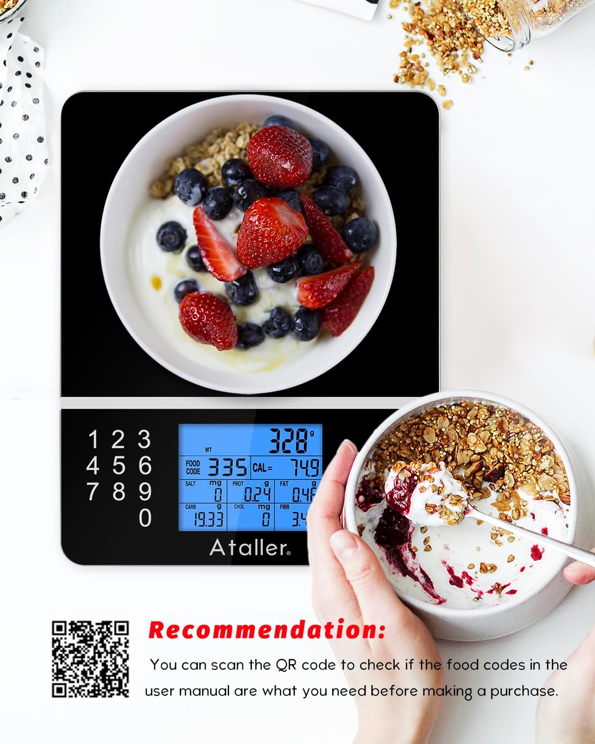 Smart Food Scales with Nutritional Calculator, Smartphone App with 26 Nutrients Tracking, Calorie, Marco, Digital Kitchen Weight Grams and Ounces for Weight Loss, 11 Pounds, Stainless Steel