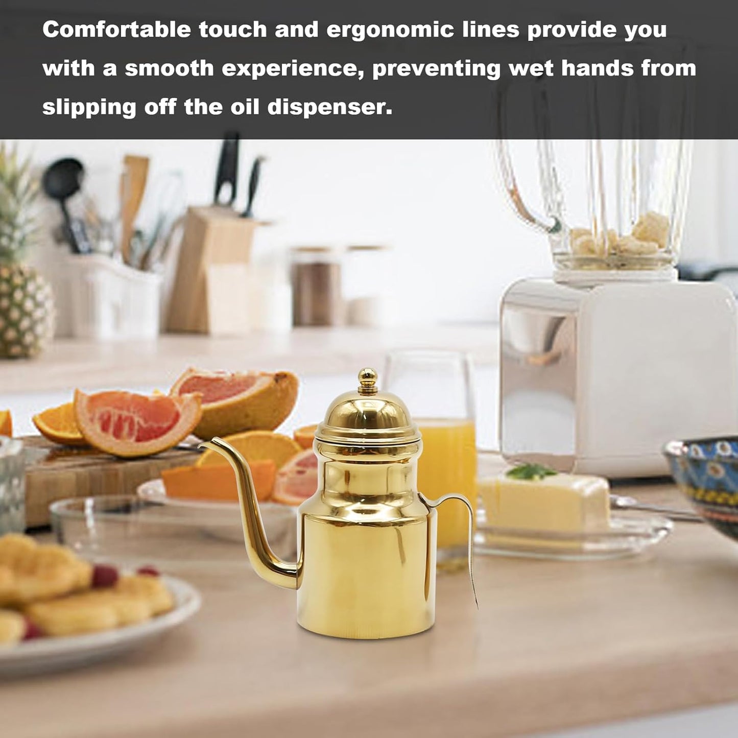 15oz Stainless Olive Oil & Vinegar Dispenser with Non-Slip Handle, Gold
