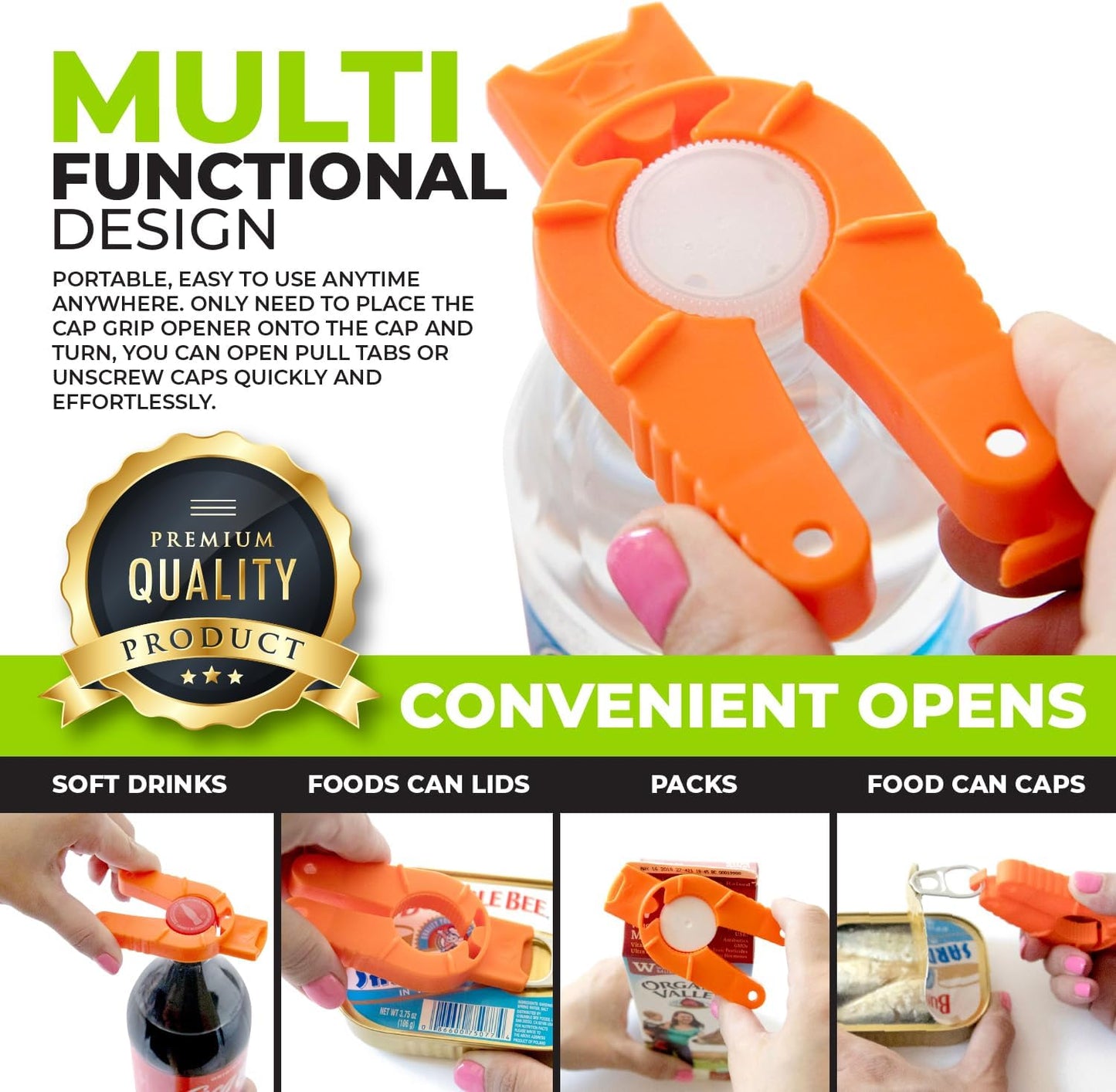Multifunctional Bottle and Can Opener, Plastic Water Bottle, Twist-Off, Pull Tab Soup, for Weak Hands, Seniors, Elderly, Rheumatoid Arthritis, Bottle Gripper, Ergonomic (Two Pack)