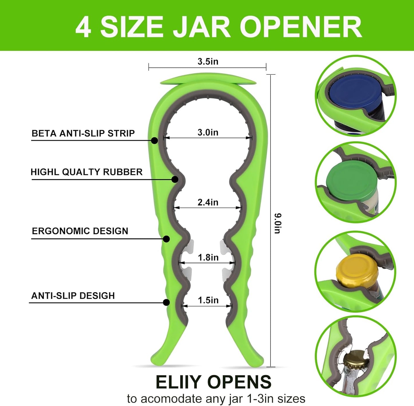 Jar Opener Multifunction Adjustable for 1-4 inches Bottle Can, Stainless Steel Lids Off Jar Opener. Fit Seniors, Arthritis, Women, Chilren, Weak Hands