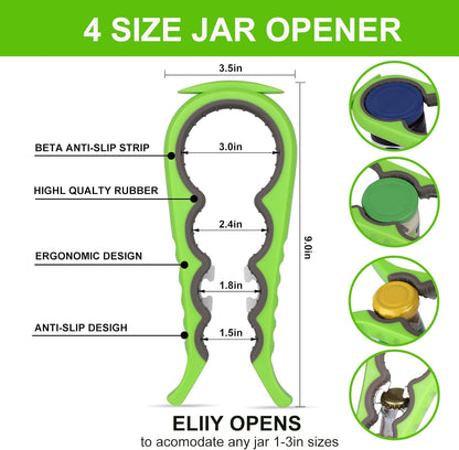 Jar Opener Multifunction Adjustable for 1-4 inches Bottle Can, Stainless Steel Lids Off Jar Opener. Fit Seniors, Arthritis, Women, Chilren, Weak Hands