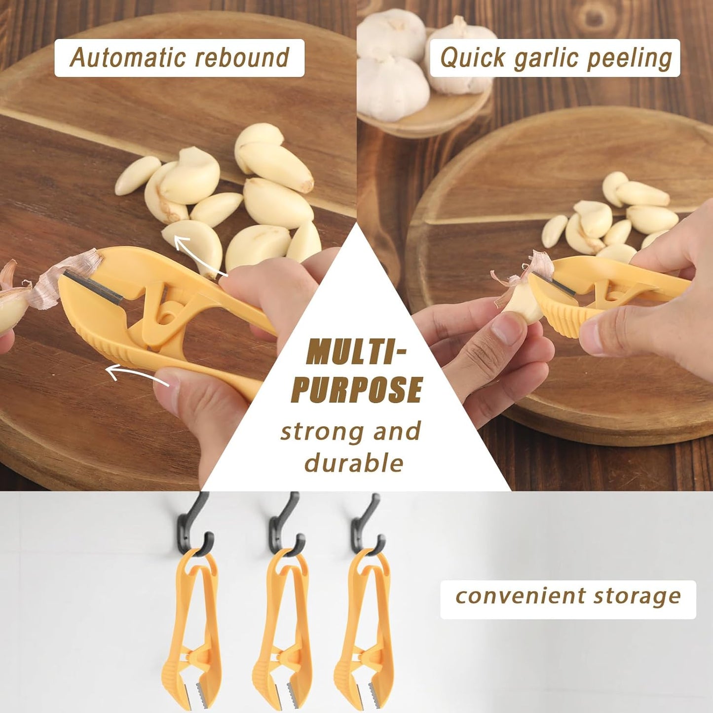 2pcs Garlic Peeler, 2025 New Garlic Tweezers with Hanging Hole Manual Peeling Clips Simple Easy Multipurpose Kitchen Tools for Avoiding Smell on Your Hands (Orange)