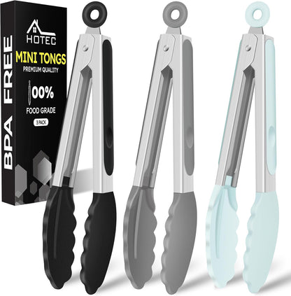 Hotec Silicone Kitchen Tongs for Cooking 9-Inch Serving Tongs with Silicone Tips, Set of 3 (Gradient Blue)