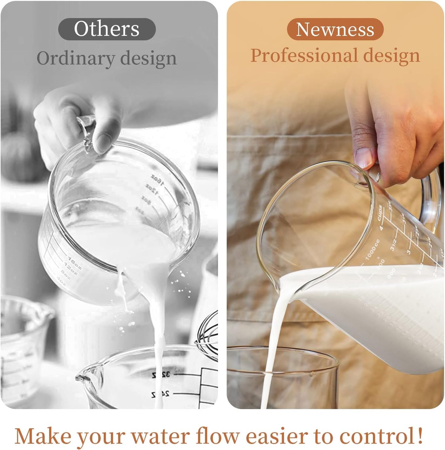 Newness 2-Cup Glass Measuring Cup For Baking and Cooking, (Upgraded, 3 Marking Including Cup/ML/Ounce Scale) Dishwasher, Freezer, Microwave, and Preheated Oven Safe, Essential Kitchen Tools