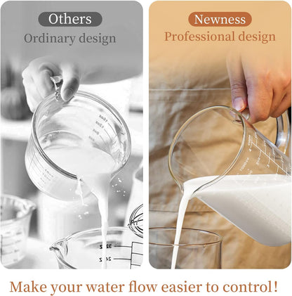 Newness 2-Cup Glass Measuring Cup For Baking and Cooking, (Upgraded, 3 Marking Including Cup/ML/Ounce Scale) Dishwasher, Freezer, Microwave, and Preheated Oven Safe, Essential Kitchen Tools