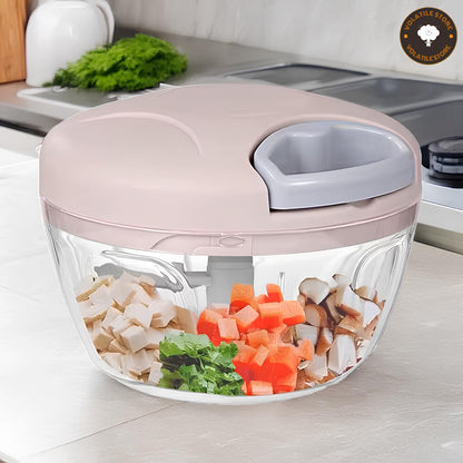 Manual Vegetable Cutter Chopper, Hand Pull String Fruit and Vegetable Chopper and Mincer, Stainless Steel Blades, BPA Free (Blue, 500ml)