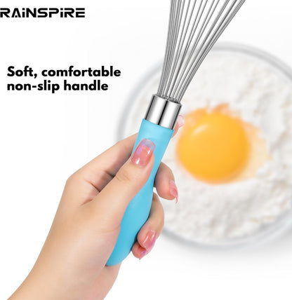 Rainspire 12-Inch Wire Whisk Stainless Steel, Balloon Whisks for Cooking, Wisk Wisking Tool With Soft Silicone Handle, Thick Durable Whisker for Blending, Beating, Whisking, Stirring, Pink