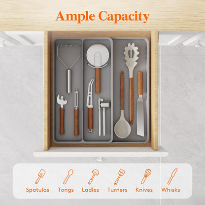 Lifewit Utensil Organizer for Kitchen Drawer, Expandable Cooking Silverware Tray, Adjustable Cutlery Flatware Holder, Plastic Spatula Tools Storage Divider, 14.4 x 15.8", Black
