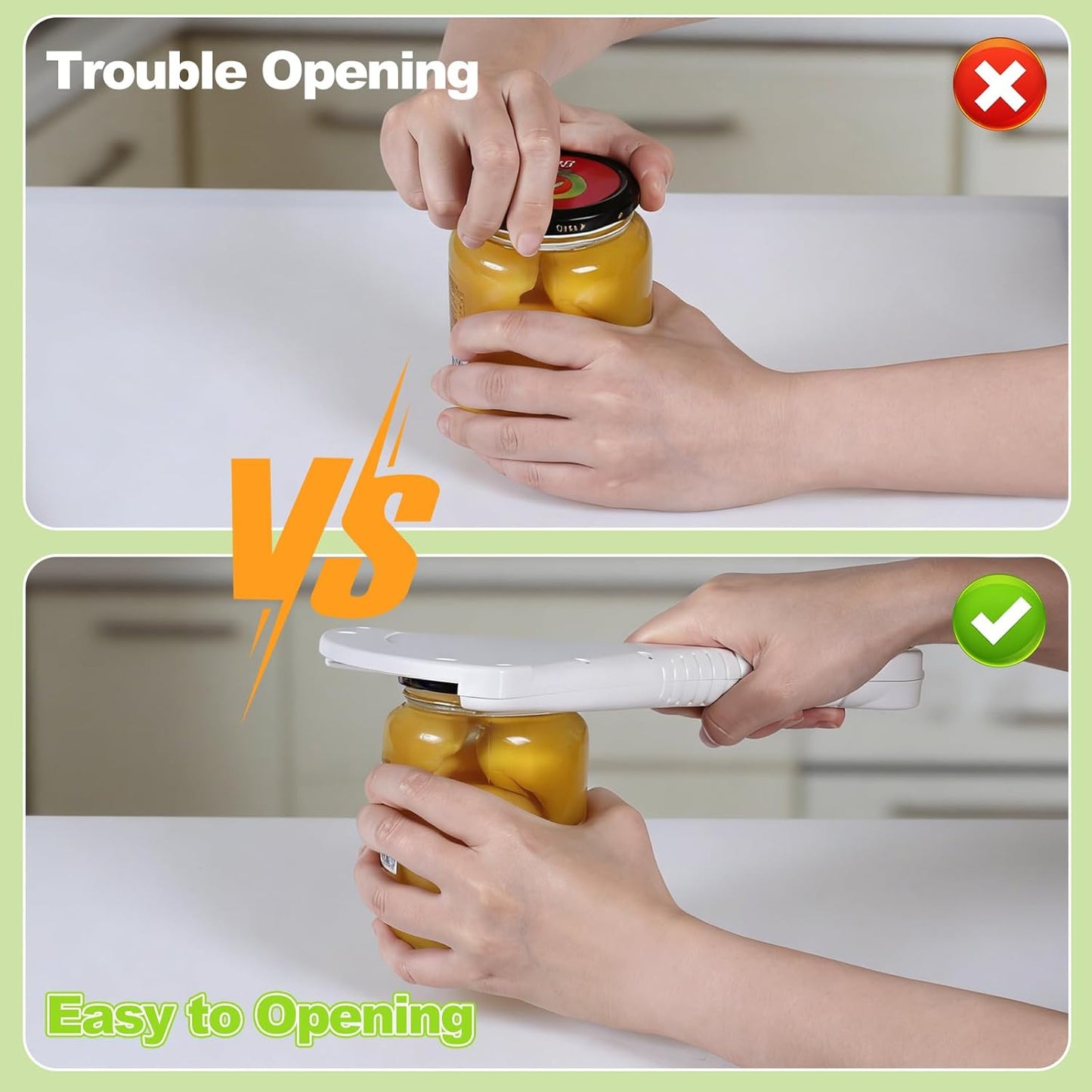 Jar Opener, Effortless for Weak Hands & Seniors with Arthritis, Original Jar Lid & Bottle Opener, Double U-Shaped Grooves Grip Bottle Opener for Any Size Lid