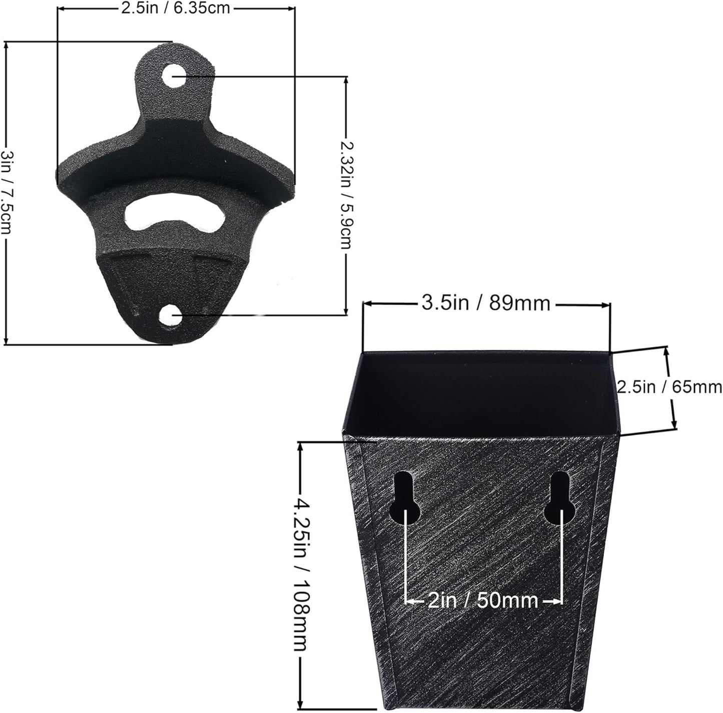 Satin Black Cast Iron Bottle Opener Wall Mounted with Bottle Cap Catcher Narrow