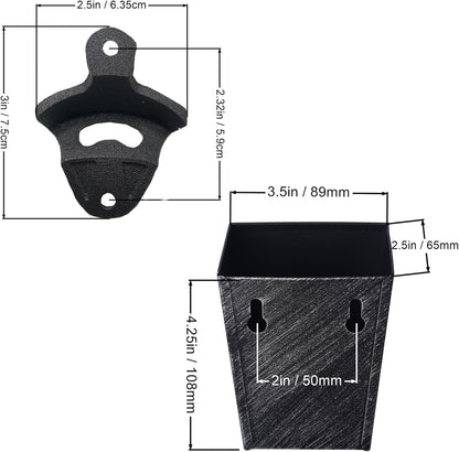 Satin Black Cast Iron Bottle Opener Wall Mounted with Bottle Cap Catcher Narrow