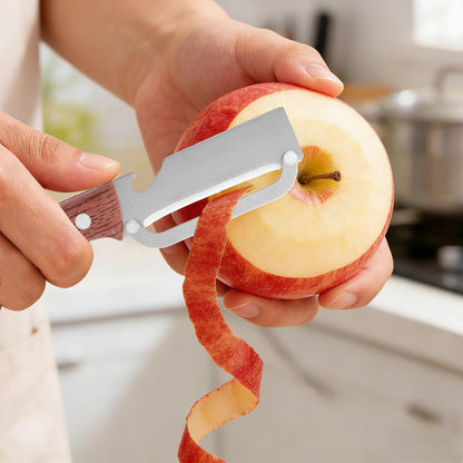 Multi-Functional Vegetable Peeler with Wooden Handle, Stainless Steel Thick & Thin Skin Fruit Peeler with Bottle Opener, Not for Left-Handed Users, Practical Kitchen Tool for Apple Potato