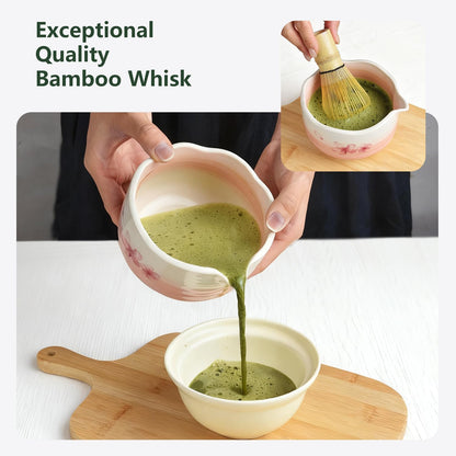 7PCS Matcha Whisk Set, Sakura Cherry Bloosm Matcha Kit Gift for Women Birthdays Mom Girls Kids and Matcha Tea Lover, with Bamboo Whisk, Holder, Bowl, Scoop, Sifter, Towel, and Elegant box
