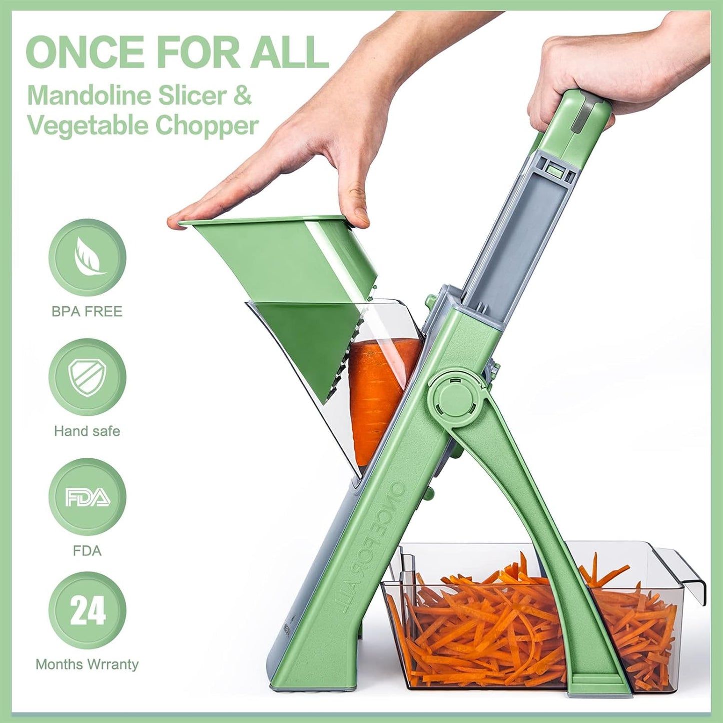 ONCE FOR ALL Upgrade Safe Mandoline Slicer Plus, Adjustable Vegetable Food Chopper Potato Fries French Fry Cutter, Detachable Blade, Kitchen Chopping Artifact, New Kitchen Gift (DarkGray)