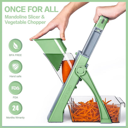 ONCE FOR ALL Upgrade Safe Mandoline Slicer Plus, Adjustable Vegetable Food Chopper Potato Fries French Fry Cutter, Detachable Blade, Kitchen Chopping Artifact, New Kitchen Gift (DarkGray)