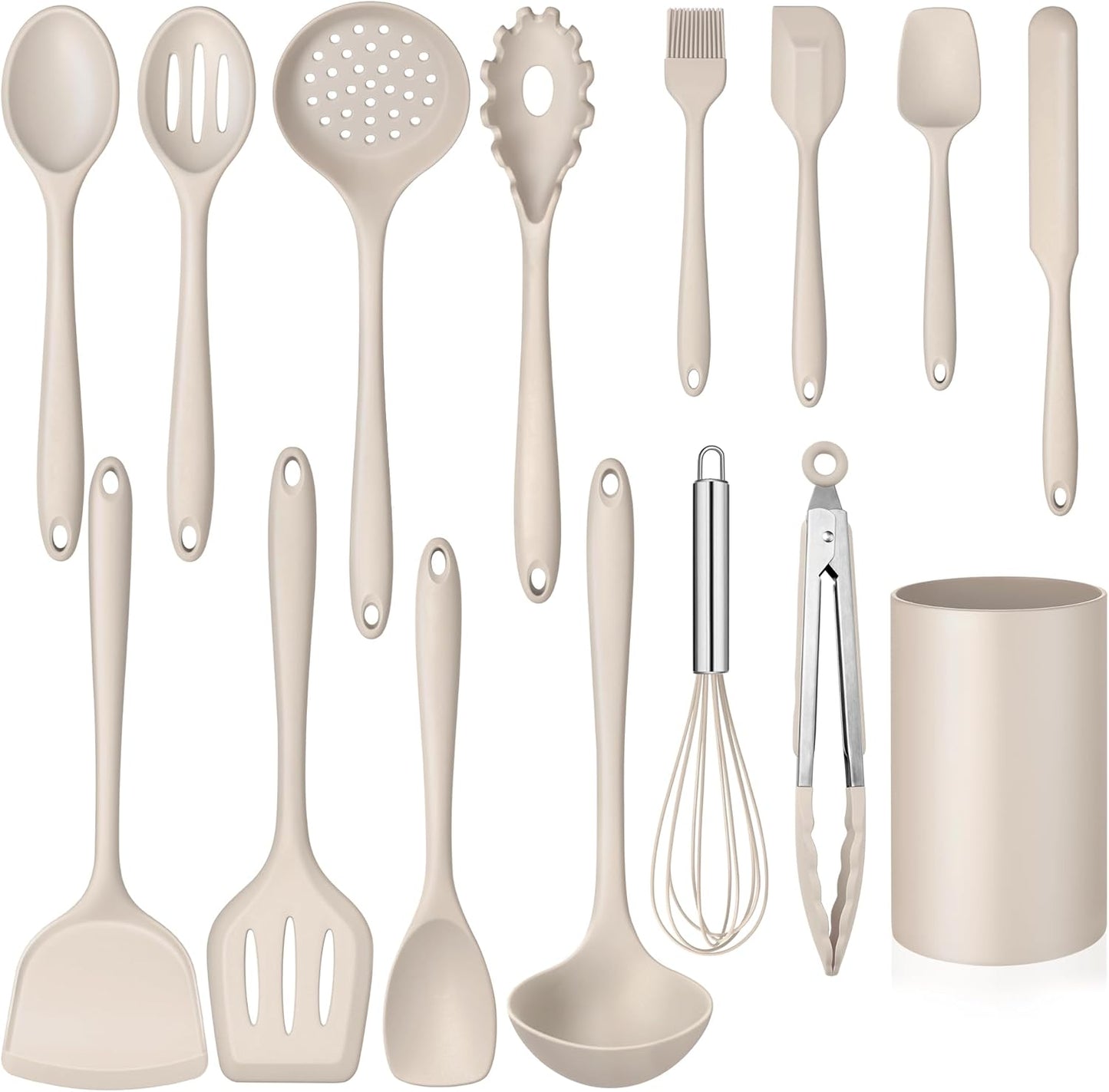Silicone Cooking Utensil Set, Homikit 15pcs Kitchen Utensils with Holder for Nonstick Cookware, Heat Resistant Nontoxic Silicone Spatula Set Dishwasher Safe Kitchen Tools for Baking-Black
