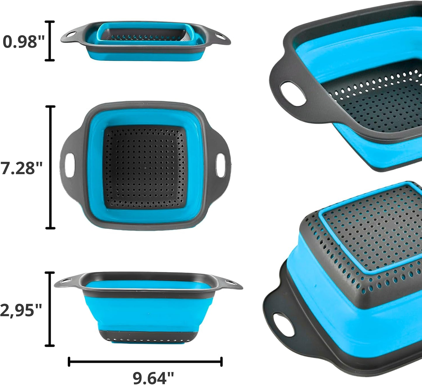 Green Kitchen Strainer Colander Set - 2 PCS Multifunctional Colander Silicone Food Strainers for Kitchen for Pasta and Spaghetti Collapsible with Plastic Handles