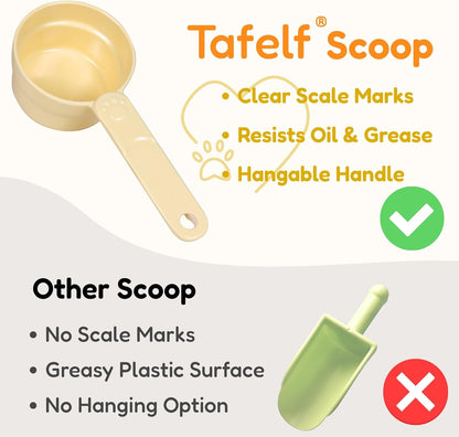 1/2 Cup Dog Food Scoop, Extra Long Handle Sturdy Melamine Pet Food Measuring Scoop with Clear Marking Lines, BPA-Free, Shatterproof, Dishwasher Safe (Butter Yellow, 1/2 Cup)